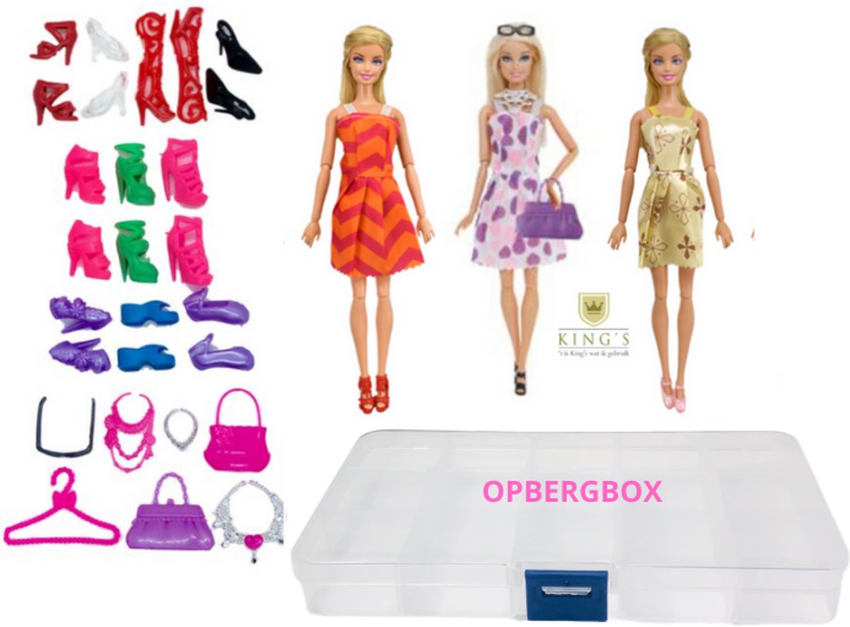 Barbie kleding - Poppenkleertjes - Barbie speelgoed - Speelgoed - Modepoppen kleren - Barbiepop kleren - Modepoppen kleren 41 Items - Inclusief opbergbox